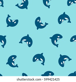 Seamless pattern with killer whales. Orca vector background. EPS 8.