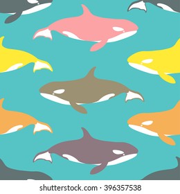 Seamless pattern with killer whales. Vector illustration.