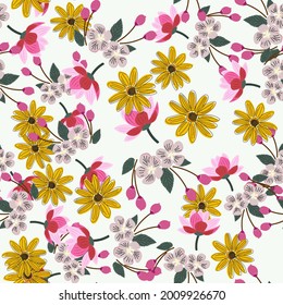 Seamless pattern kinds of flowers Wonderful print of a watercolor sketches by hand