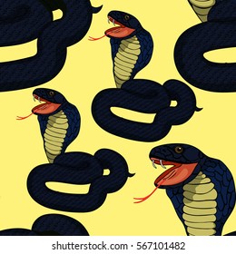 seamless pattern  king cobra with fangs  vector illustration