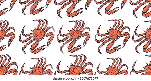 Seamless Pattern of King Crab on White Background Vector Design