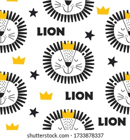 seamless pattern with king lion in scandinavian style
 -  vector illustration, eps