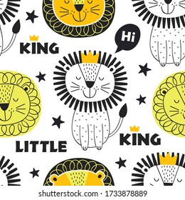 seamless pattern with king lion in scandinavian style
 -  vector illustration, eps