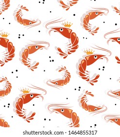 Seamless pattern. King prawns. Royal shrimp. Seafood. Background image for a thematic site, textiles, bar, restaurant, seafood store, packaging design.