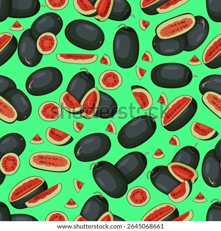 Seamless pattern with Kiran Watermelons. Ice-box Watermelon. Citrullus lanatus. Vegetables. Isolated vector illustration.