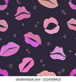 Seamless pattern with kisses for gift wrapping paper. Romantic background. Vector drawing.