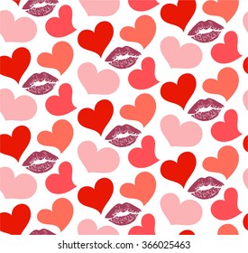 Seamless pattern with kisses and hearts.