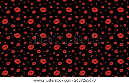 Seamless pattern of kisses on a black background. Lip prints. Seamless background.