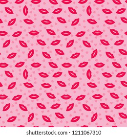 Seamless pattern with kisses on pink background for decoration, scrapbooking, packaging . Vector image