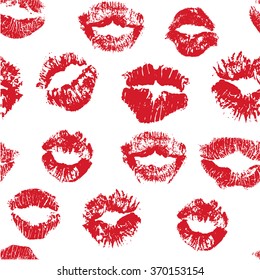 The seamless pattern with kisses. Red lipstick. The creative hand drawn background for your design. Textile, blog decoration, banner, poster, wrapping paper.