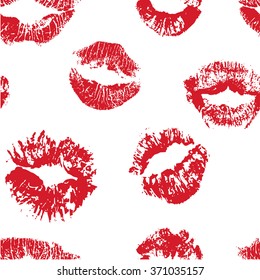 The seamless pattern with kisses. Red lipstick. The creative hand drawn background for your design. Textile, blog decoration, banner, poster, wrapping paper.