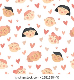 Seamless pattern with kissing faces. St. Valentine's Day vector texture. Beautiful pattern with people in love