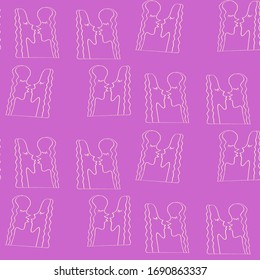 Seamless pattern with kissing people. Line art, doodle, outline abstract kiss as symbol of love. We are connected. Simple vector background, texture