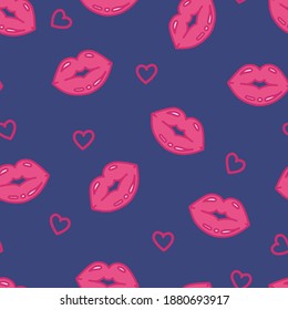 Patrón sin foco con los labios rojos besándose con fondo blanco. Impresión de Smooch. Ilustración vectorial en estilo doodle. Ilustración vectorial en estilo doodle