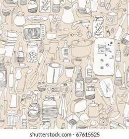 Seamless pattern with kitchen