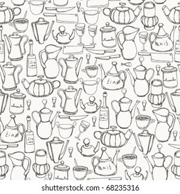 Seamless pattern with kitchen
