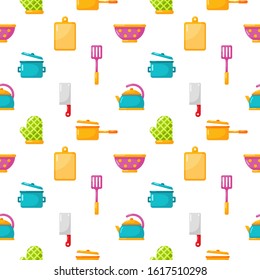 seamless pattern kitchen appliances and kitchenware icons set isolated on white background. vector Illustration.