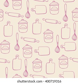 Seamless pattern with of kitchen doodle sketch