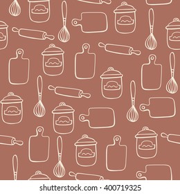 Seamless pattern with of kitchen doodle sketch