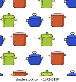 Seamless pattern with kitchen elements and dishes