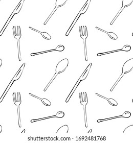 Seamless pattern with kitchen elements and dishes