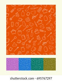 Seamless pattern with kitchen elements. Vector illustration in line style. Outline kitchen sign collection.