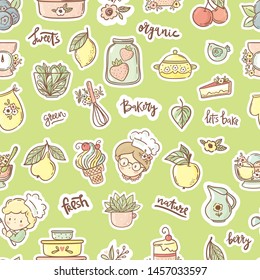 Seamless pattern with kitchen icon/ organic food
