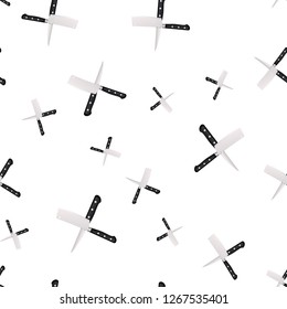 Seamless pattern of kitchen knives on a white background. Vector illustration in 3d style