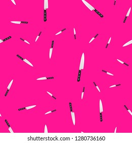Seamless pattern of kitchen knives on a colored background. Vector illustration in 3d style