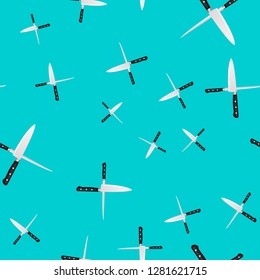 Seamless pattern of kitchen knives on a colored background. Vector illustration in 3d style