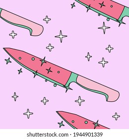 Seamless Pattern with Kitchen Knives. Trendy texture for fabric apparel textile, wallpaper, wrapping paper.