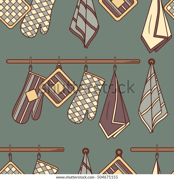 Seamless Pattern Kitchen Textiles Colorful Background Stock Vector