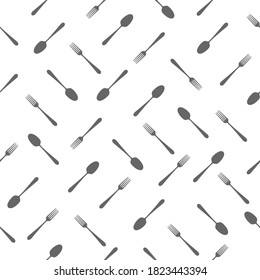 Seamless pattern kitchen tool icon. Spoon and fork black silhouettes.