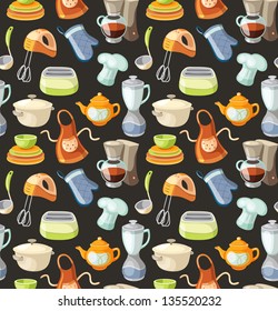 Seamless pattern with kitchen tools and cooking icons.