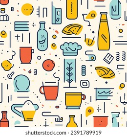 Seamless pattern of kitchen tools. Cooking utensil in sketch style. Hand drawn vector illustration.