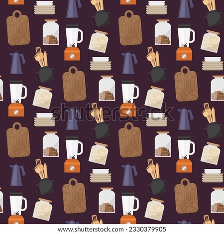 Seamless pattern with kitchen utencils. Vector illustration for fabric or wallpaper.