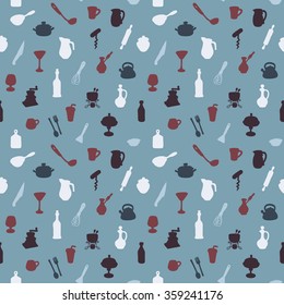 Seamless Pattern of Kitchen utensil. Can be used for textile, website background, book cover cooking, packaging, restaurant menu.