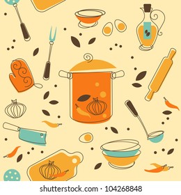 Seamless Pattern of Kitchen utensil in Retro-Styled