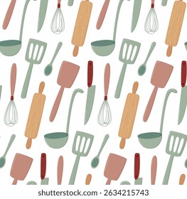 Seamless pattern with kitchen utensils. Background with cooking accessories