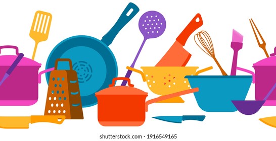 Seamless pattern with kitchen utensils. Cooking tools for home and restaurant.