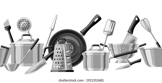 Seamless pattern with kitchen utensils. Cooking tools for home and restaurant.