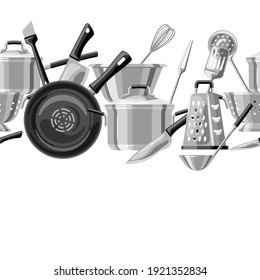Seamless pattern with kitchen utensils. Cooking tools for home and restaurant.
