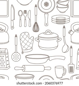 Seamless pattern with kitchen utensils. Cooking tools for home and restaurant.