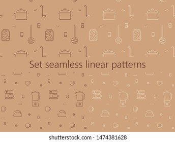 Seamless pattern of kitchen utensils. Cookware, home cooking background. Kitchenware. Modern design. Vector illustration.