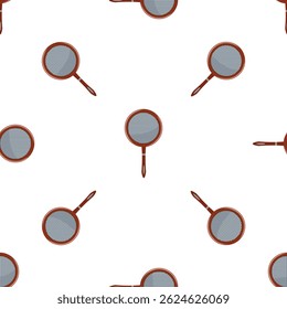 Seamless pattern with kitchen utensils, frying pans with metal mesh for frying and filtering, repeating on white background