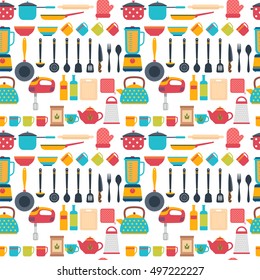 Seamless pattern with kitchen utensils. Home appliances for cooking. Vector illustration
