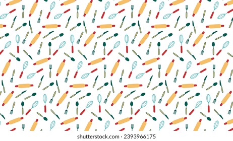 Seamless pattern with kitchen utensils. Seamless pattern with rolling pin and whisk