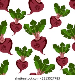 Seamless pattern for kitchen utensils and textile, food wrapping and packaging with beet. Beetroot seamless pattern texture, flat hand drawn vector illustration on white.