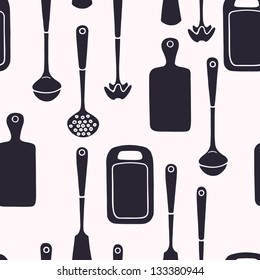 Seamless pattern with kitchen utensils. Vector background.