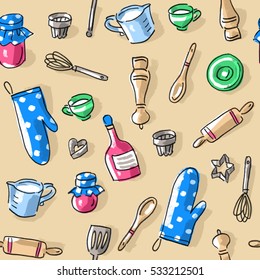 Seamless pattern with kitchenware
